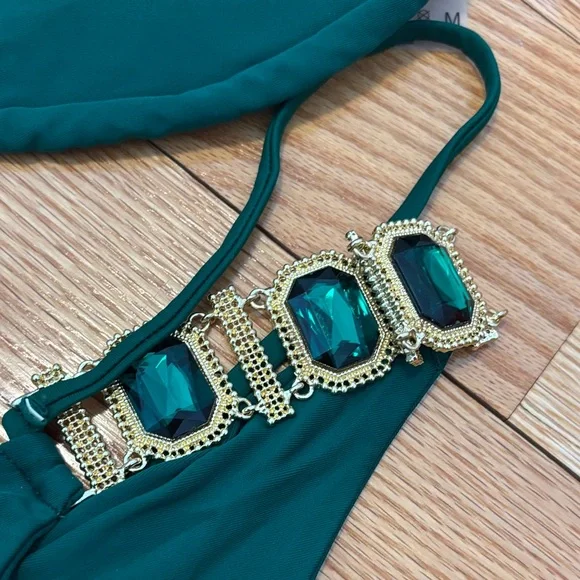 Emerald Green Jeweled Triangle Bikini Set - Picture 5 of 9